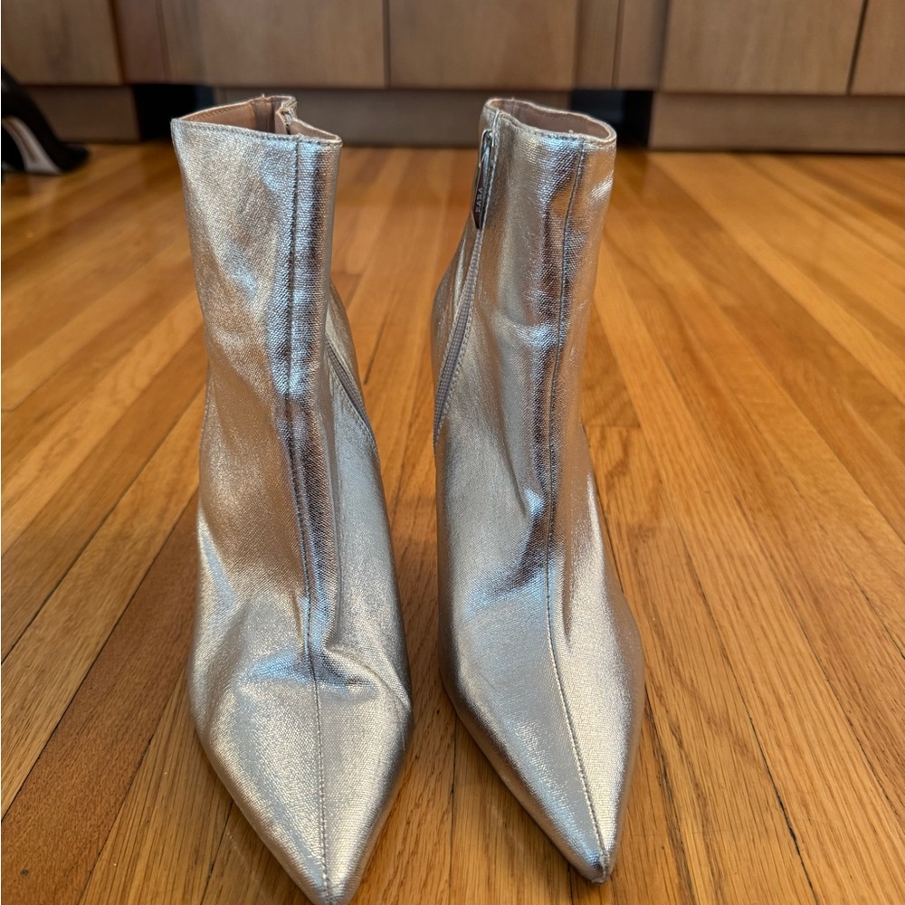 Zara Heeled Silver Metallic Ankle Boots Size 10